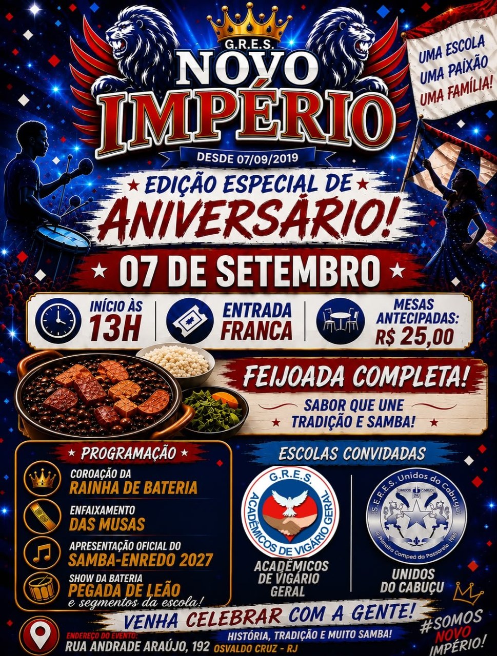 Novo Império coroa sua nova rainha de bateria em festa de aniversário inesquecível